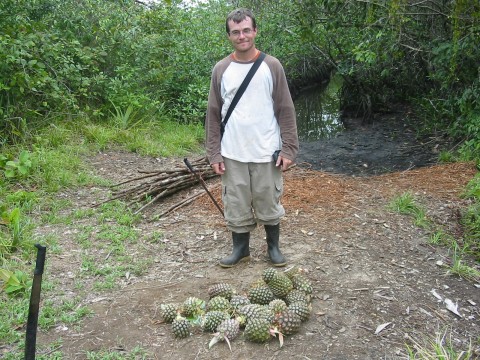 Andrew, after successful pineapple-hunting outing in bush around Karawala.