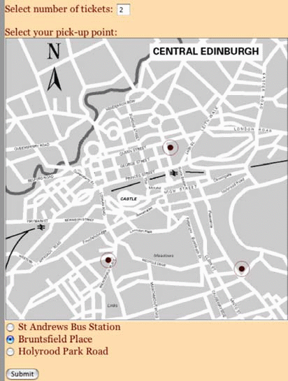 Screen shot of site offering transportation in Edinburgh