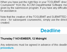 Screen shot of course work page