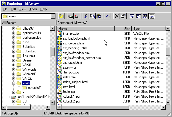 A screen shot from Windows Explorer looking at part of this site
