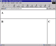 Nested frameset: note that in the second division the specified frame lies on the right-hand side