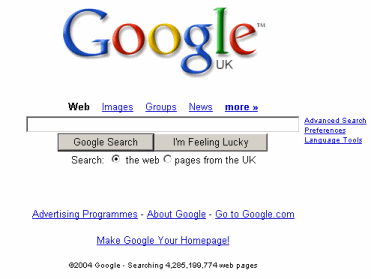 Screen shot of Google front screen