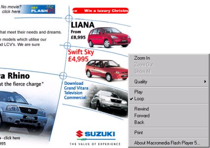 Image of a Flash animation and context-sensitive menu