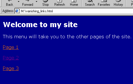 Screen shot of page with 'vanished' visited link