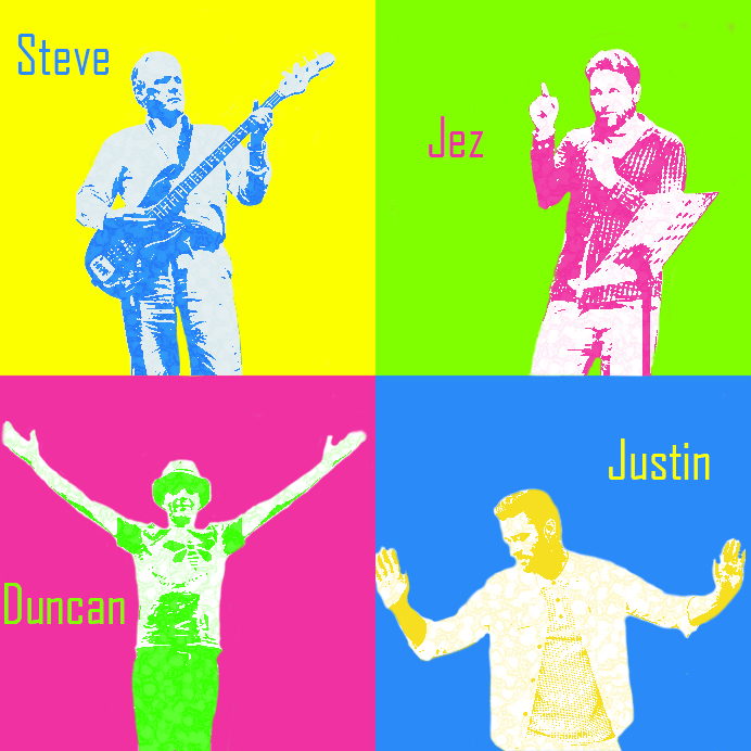 The founder members of Tuning Complete were Jez Lloyd, Steve Furber, Justin Timberfake and yours truly. With apologies to Richard Avedon and his psychedelic portraits of John, Paul, Ringo and George. Artwork by Jez Lloyd.