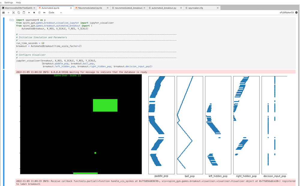 SpiNNaker Jupyter notebook showing Breakout