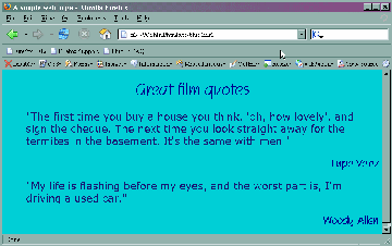 Screen shot: film quotes page in 'cool water' style