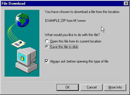 A screen shot of the Warning box for file downloads