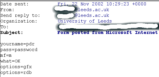 Image of e-mail output from form processing