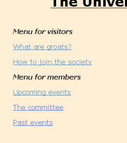 Screen shot: Helpful menu on groat page