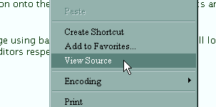 Screen shot: View Source