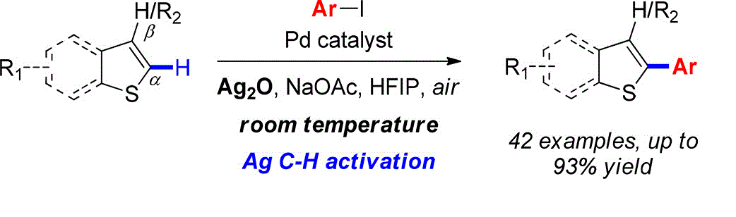 Cover image for Ag(I)–C–H Activation Enables Near-Room-Temperature Direct α-Arylation of Benzo[b]thiophenes