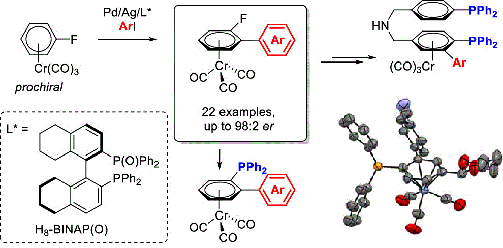 Cover image for Catalytic Asymmetric C–H Arylation of (η6-Arene)Chromium Complexes: Facile Access to Planar-Chiral Phosphines