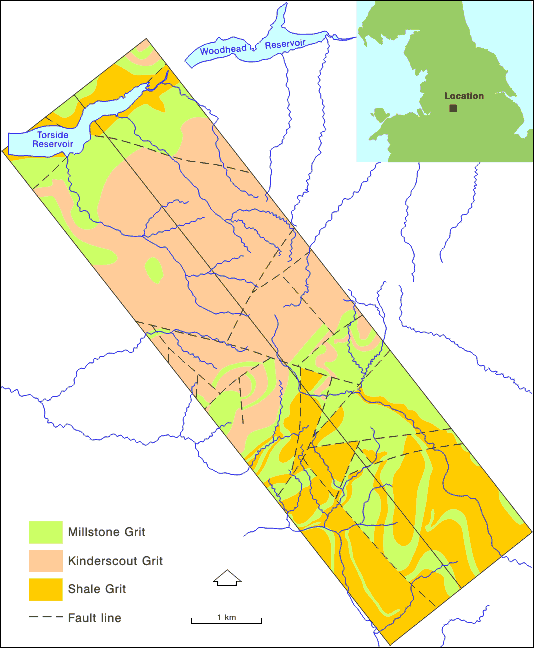 Map showing solid geology of the transect