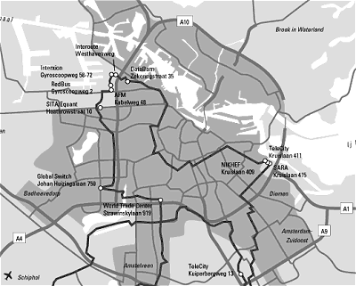 TeleGeography Amsterdam Fibre Route Map - Click for Larger Version