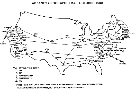 Geographic map of ARPANET, Oct. 1980 - click for larger version